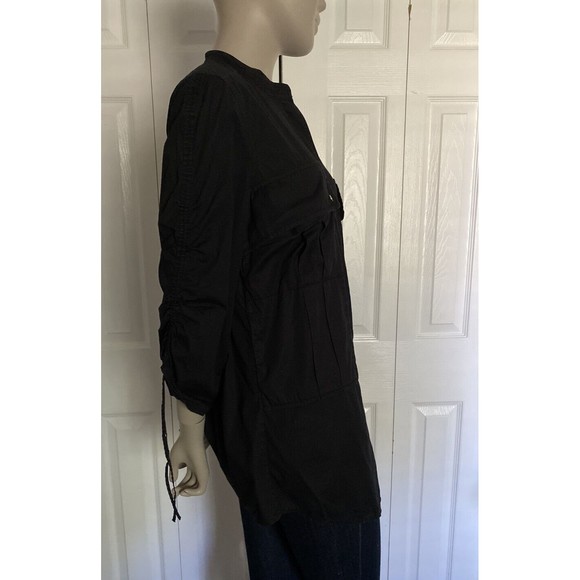 TORY BURCH BLACK COTTON MOCK COLLAR 3/4 SLEEVE BLOUSE SIZE 4-POCKETS - Picture 3 of 13